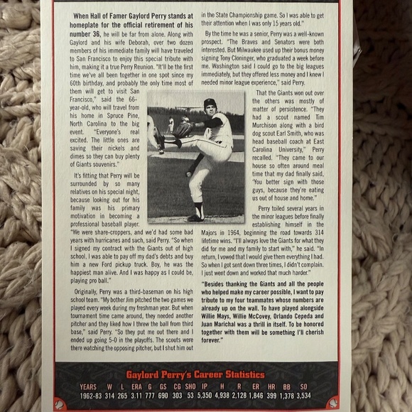 Gaylord Perry Giants Bobblehead – Retired #36 NEW - Picture 5 of 10